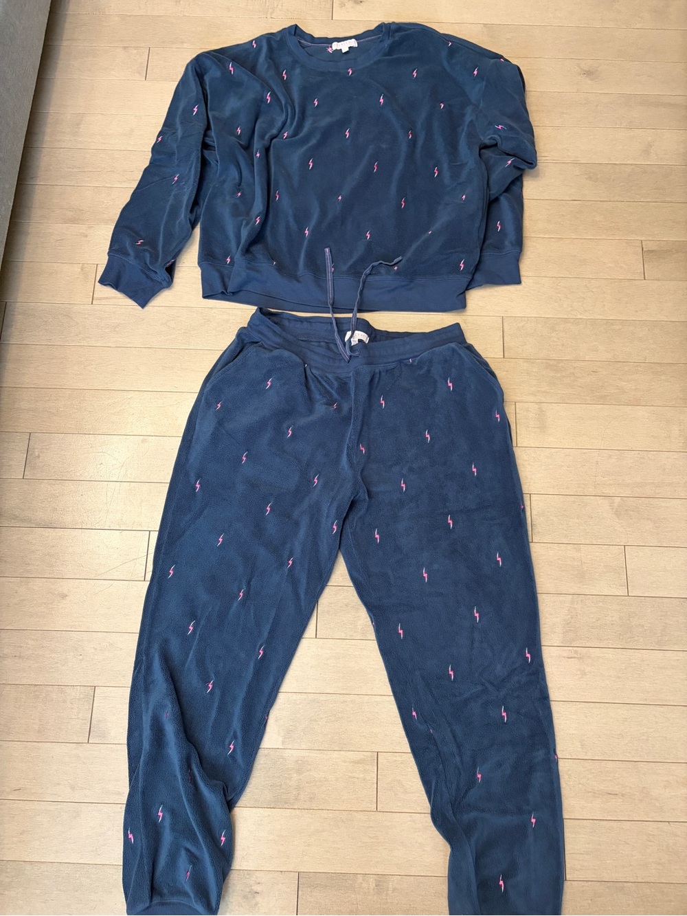 PJ Salvage Navy Blue Lightning Bolt Jogger Set with Pink Embroidery